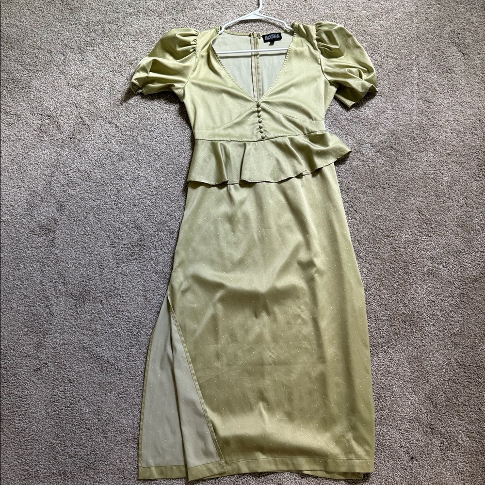 Sage green polka dot midi dress